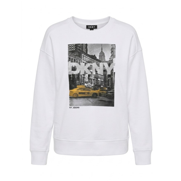 Dkny Vestes en maille et pulls Blanc - Sweat-shirt avec logo de taxi en strass - L - Ref 67 €